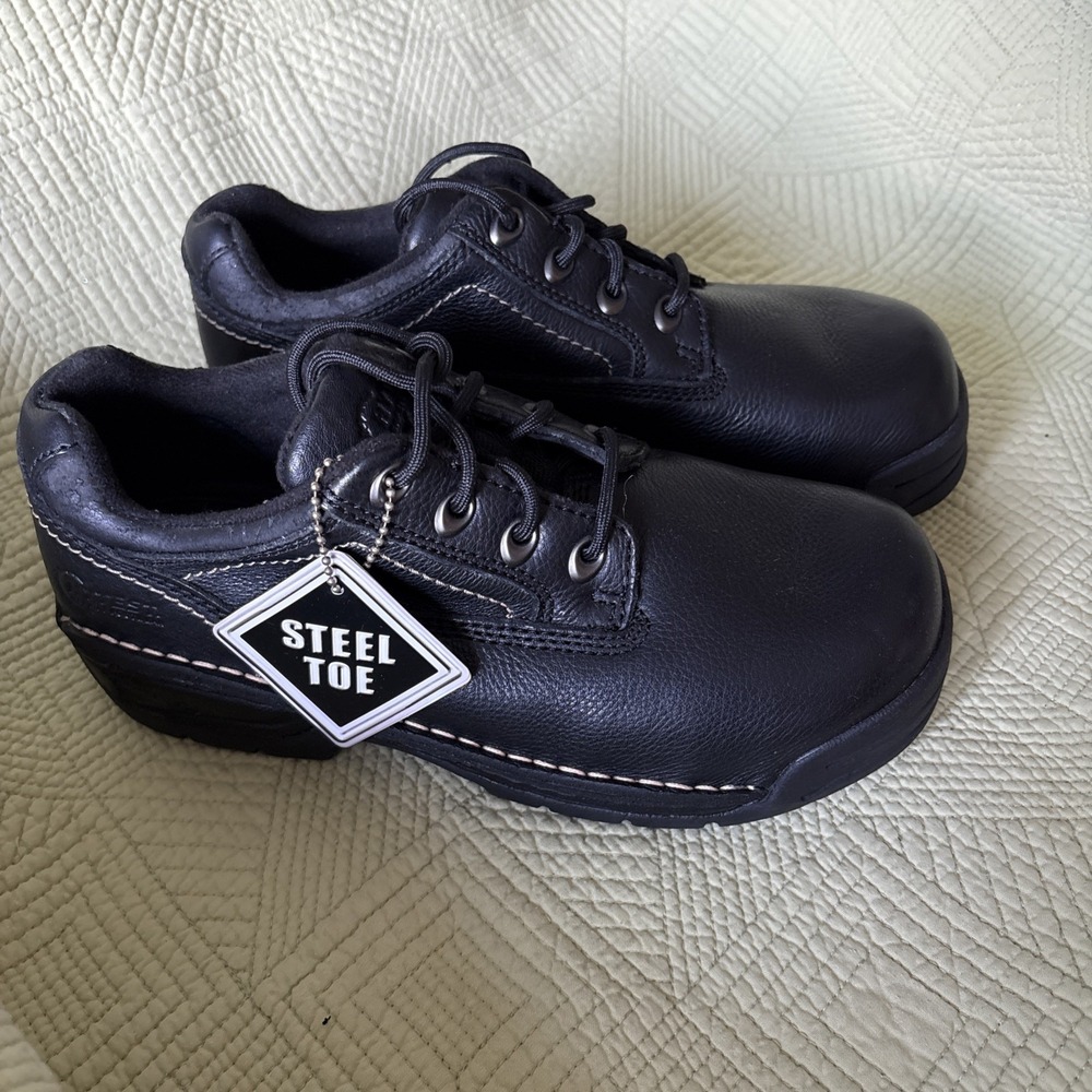 HYTEST 17150 Womens 8.5 Wide Steel Toe Work Shoes Black Leather Slip Resistant